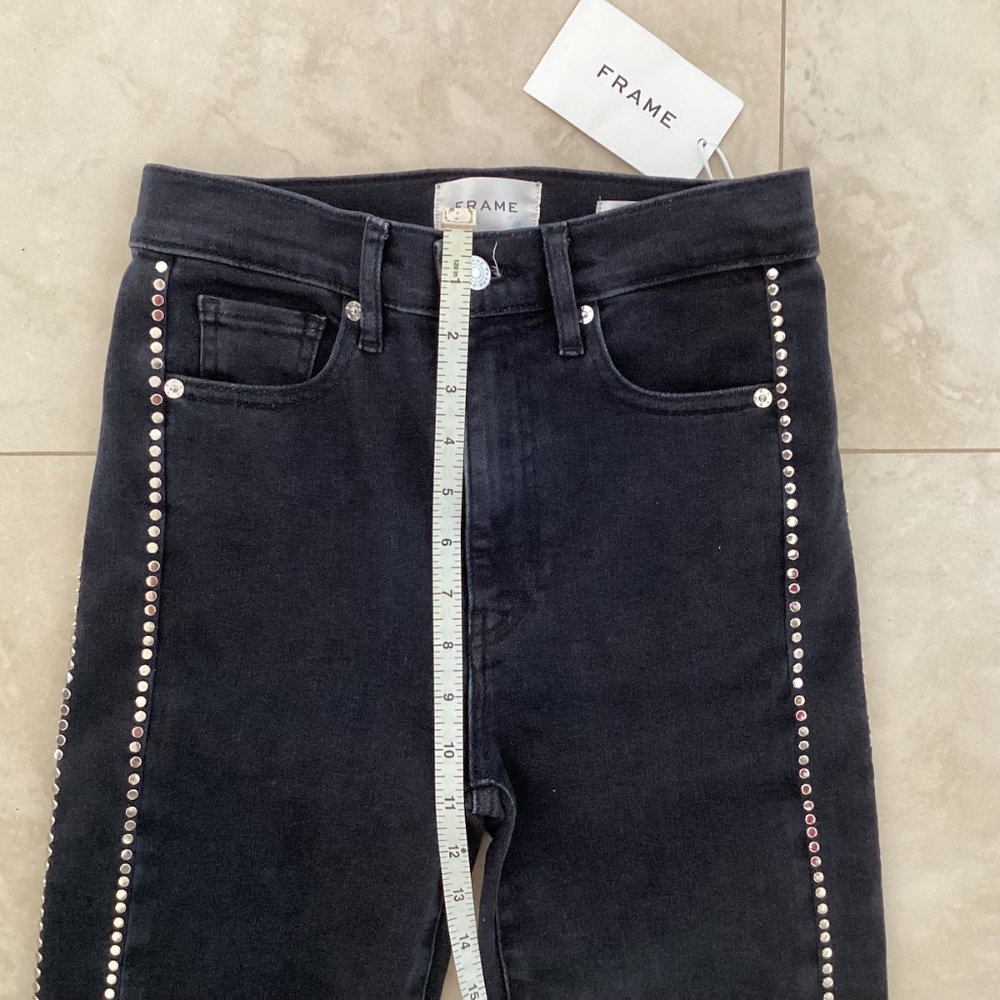 FRAME Women's Jeans Le Sleek Straight High Rise Astronaut Black Studded Sz 25 - Picture 15 of 16